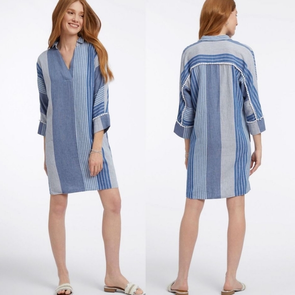 NIC+ZOE Dresses & Skirts - NIC+ZOE Fiji Striped Linen Blend Dress